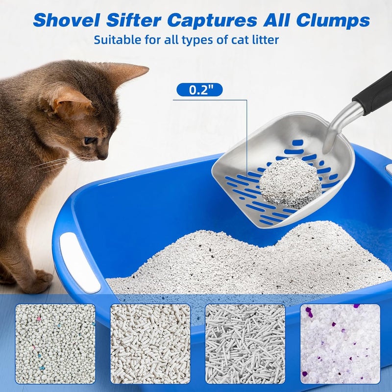 Midollarle Heavy-Duty Cat Litter Scoop with Holder, Metal Cat Scooper and Detachable Trash Can,Aluminum Kitty Poop Shovel Captures All Clumps,Speed Sifter Litter Box Scooper and Caddy with Lid(White) - Image 3